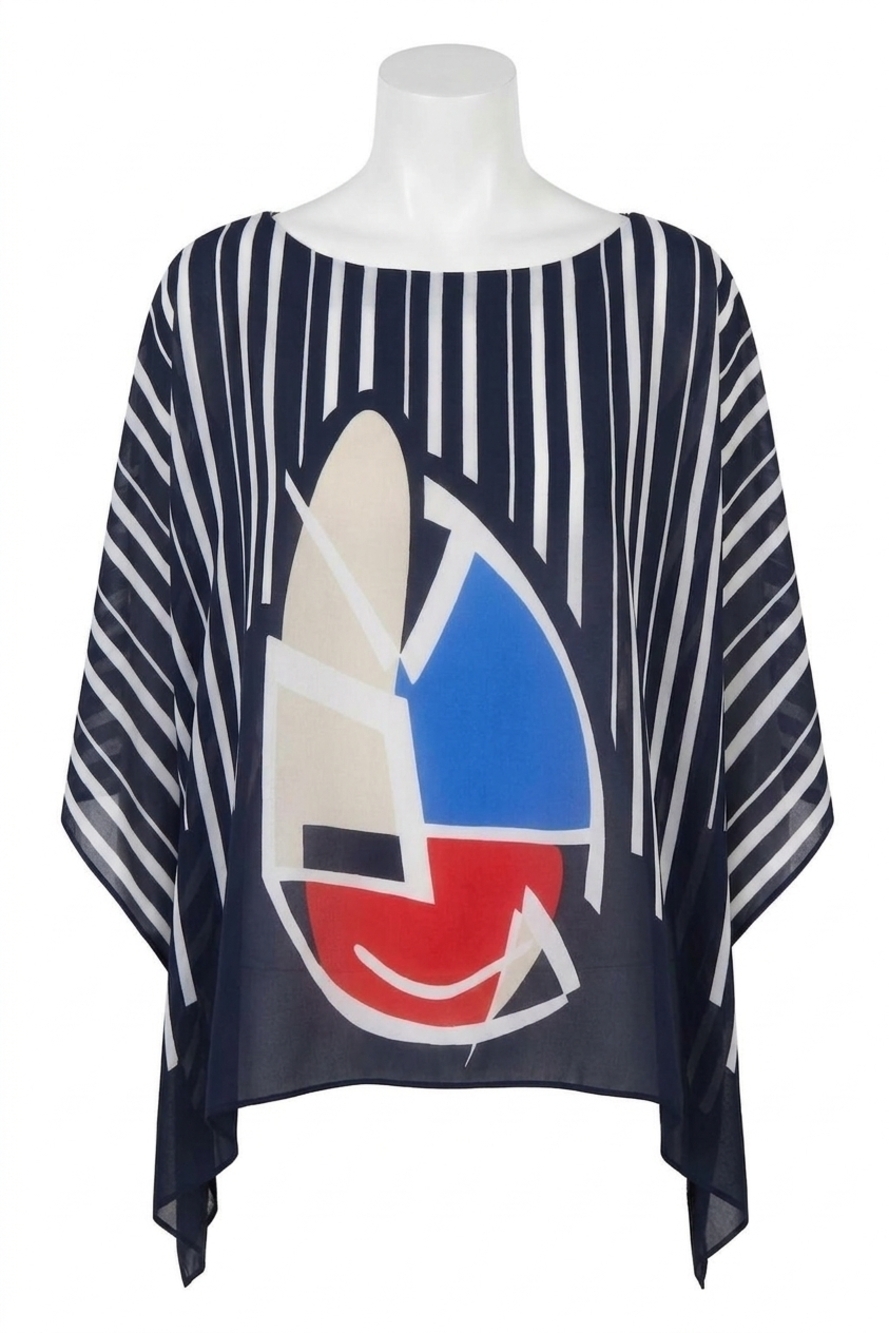 NEW JOSEPH RIBKOFF striped abstract poncho top in midnight blue/multi
